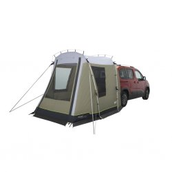 Outwell Dunecrest is a flexible car tent that attaches to the back of the car or is used independently.