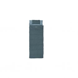 Warm camping sleeping bag with double zippers and built-in pillow.