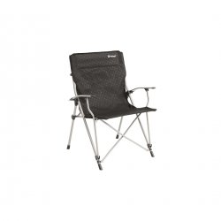 Extra large folding camping chair with metal armrests.