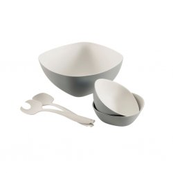 Break-resistant salad set that is stackable and has a small pack size