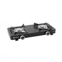 Camping stove for threaded disposable gas canisters (e.g. Primus) with two powerful burners (2x3000W).