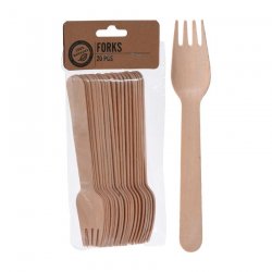 20 disposable wooden cutlery forks.
