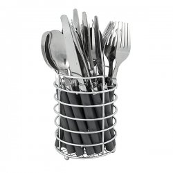 Cutlery for six people in handy basket. Perfect for camping holidays.