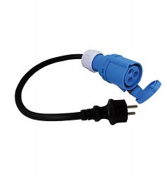 Long cable adapter from 230V male with ground to CEE (16A) female.