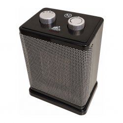 Vanheim Eldur fan heater for tents or awnings. Small, compact thermostat-controlled fan heater with two heat settings for tents