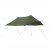 Very large tarp with two central poles that provide a better ceiling height and more surface area under the canvas.