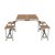 Camping table aluminum frame and the table top and chair seats in bamboo.