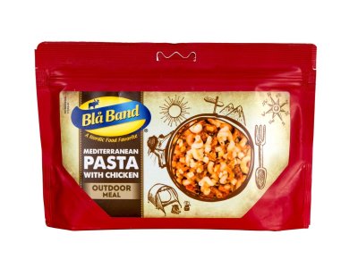 Blue Ribbon lyophilized Mediterranean Pasta with Chicken for hiking and outdoor activities.