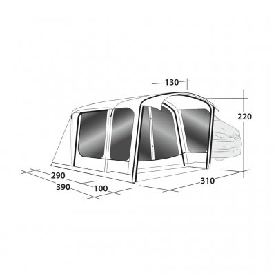 Dimensional sketch Outwell Jonesville 290SA Car tent.