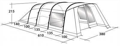 Dimensional drawing for Outwell Whitecove 6 2017 Family Tent