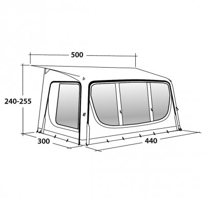 Dimensional drawing of the awning Outwell Tide 440SA.