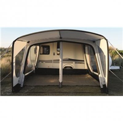 The awning's front is completely open to use the awning as a sheltered patio.