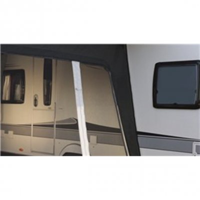 The side panel of the awning can be opened warmer days.