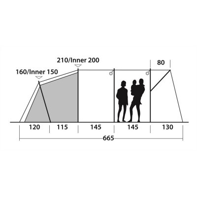 Height sketch of the 6-person family tent Outwell Willwood 6.
