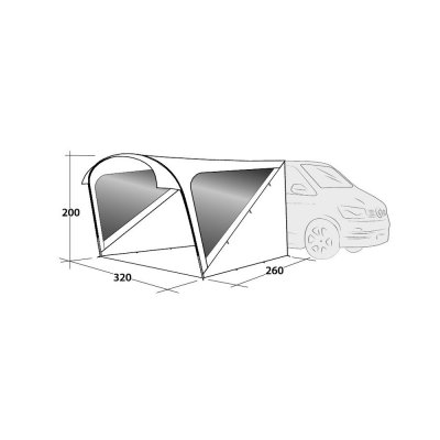 Dimensional sketch Outwell Touring Shelter Sunroof Car / Van.
