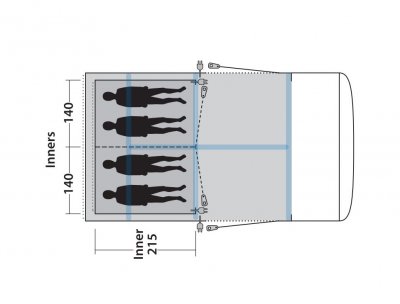 Floor plan Outwell Jonesville 450SA Indoor tent / sleeping cabin