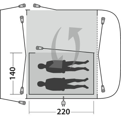 Floor plan for sleeping cabin for the tent Outwell Newburg 240.