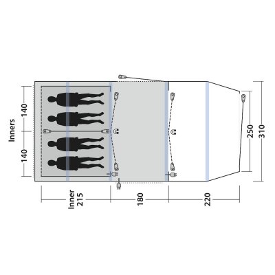 Floorplan for the family tent Outwell Parkdale 4PA