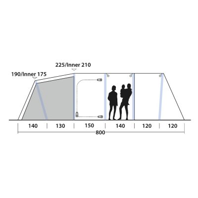 Height sketch for Outwell Knoxville 7SA family tent.