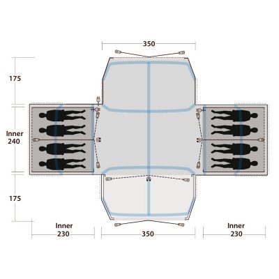 Floorplan for the Outwell Grandville 8SA family tent.