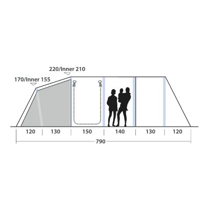 Height sketch of Outwell Wood Lake 7ATC Family tent.