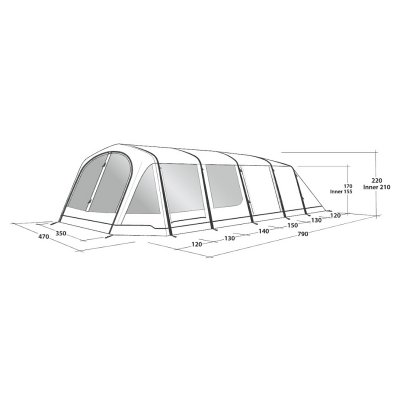 Dimensional sketch for the Outwell Wood Lake 7ATC family tent