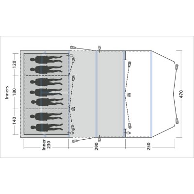 Floor plan for the Outwell Wood Lake 7ATC family tent