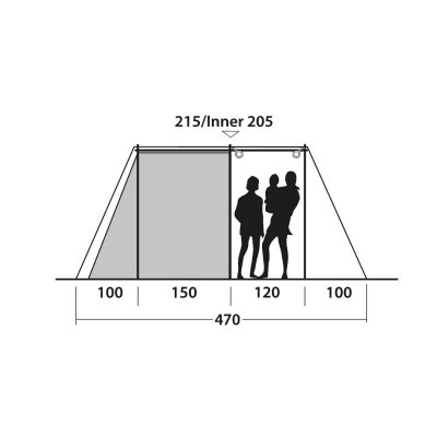 Height sketch of the family tent Outwell Nevada 4P.