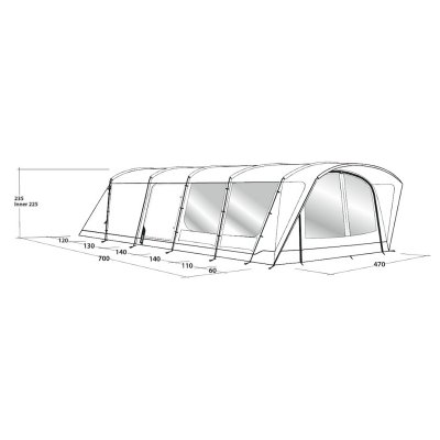 Dimensional sketch of the Outwell Vermont 7PE family tent