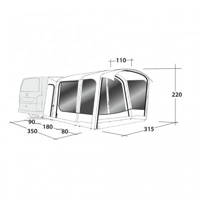 Dimensional sketch Outwell Maryville 260SA Car tent.