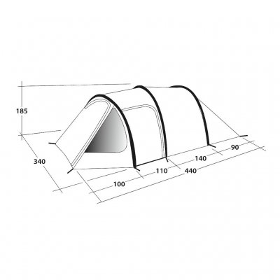 Dimensional sketch of the 5-person camping tent Outwell Earth 5.