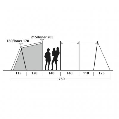 Height sketch of Outwell Yosemite Lake 6TC family tent.