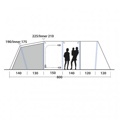 Height sketch for Outwell Knoxville 7SA family tent.