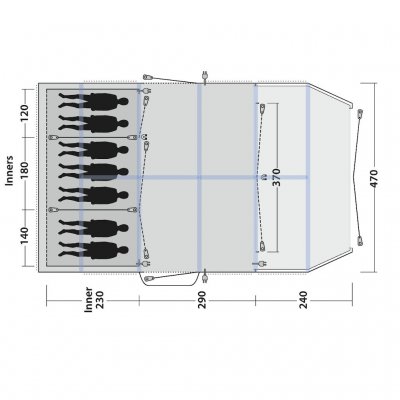 Floorplan for the Outwell Knoxville 7SA family tent.