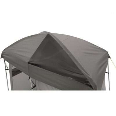 A smart feature is a roof window panel that allows sunlight to warm the water in the solar shower.