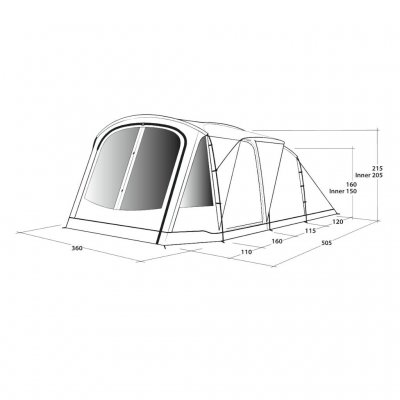 Dimensions for Outwell Springwood 6SG tent.