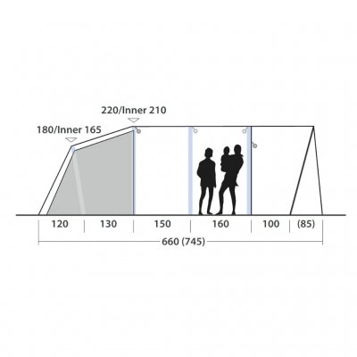 Height sketch of Outwell Hayward Lake 6ATC family tent.
