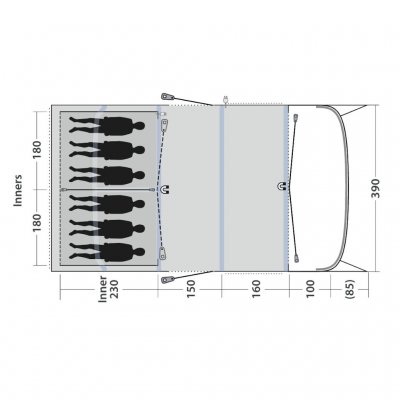 Floorplan for Outwell Hayward Lake 6ATC family tent.