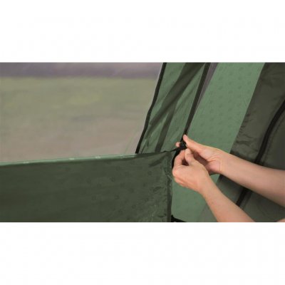 Outwell Greenwood 4 has curtains on all the windows of the family tent.