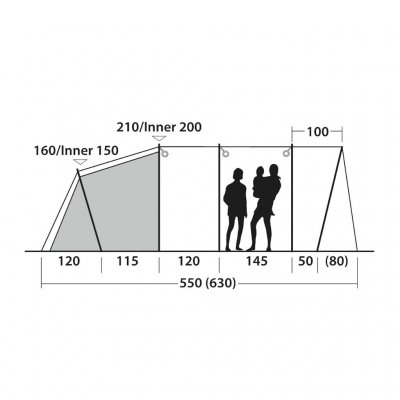 Height sketch of the 6-person family tent Outwell Greenwood 5.