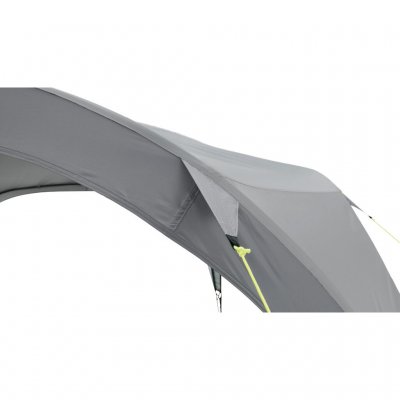 Reinforced brackets for tent ropes that also stabilize the tent poles.