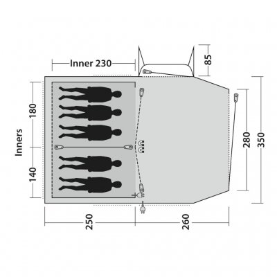 Floor plan for the Outwell Nevada 5P 2021 family tent