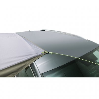 Can also be attached with tent lines pulled over the vehicle