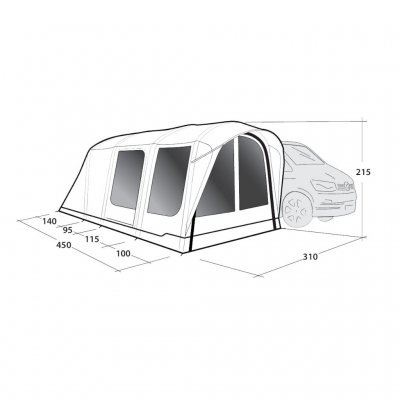 Outwell Wolfburg 450 Air Car tent 175 - 200 cm dimension sketch