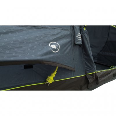 The vent at the back of the tent opens completely on hot days.