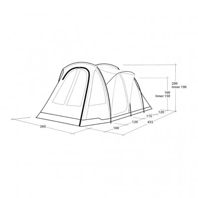 Dimensional sketch for Outwell Blackwood 4 tent.