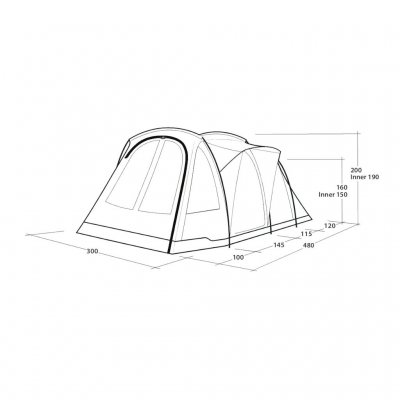 Dimensional sketch for Outwell Blackwood 5 tent.