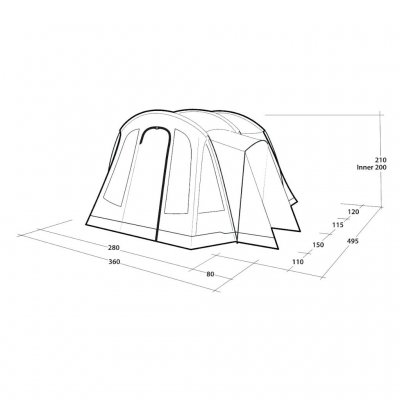 Dimensional drawing for the Outwell Nevada 4 family tent