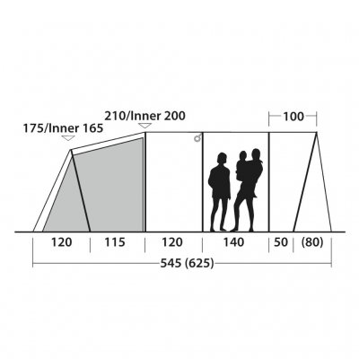 Height sketch for the 5-person family tent Outwell Denver 5.