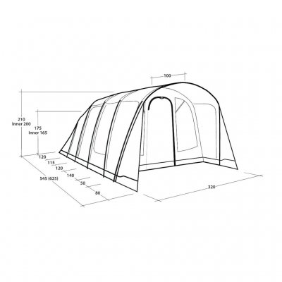 Dimensions sketch for the family tent Outwell Denver 5.